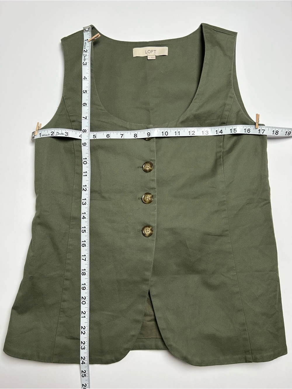 LOFT Olive Linen-Look Button-Front Tank | Boho Minimalist | Sz S